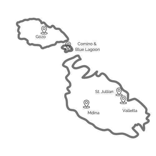 Kaart met hoogtepunten van Malta